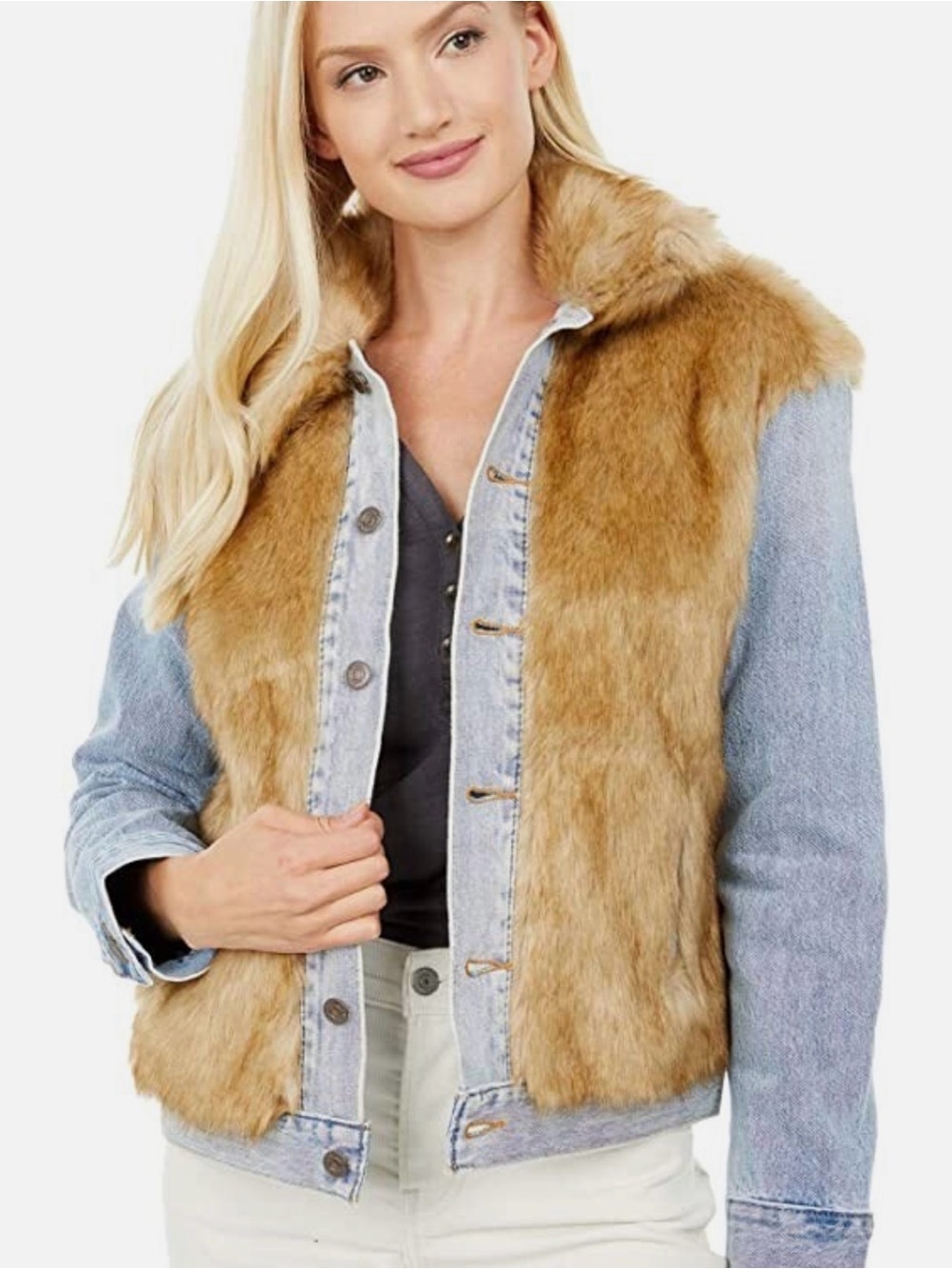 Levi’s Premium Faux Fur Women Denim Trucker Jacket